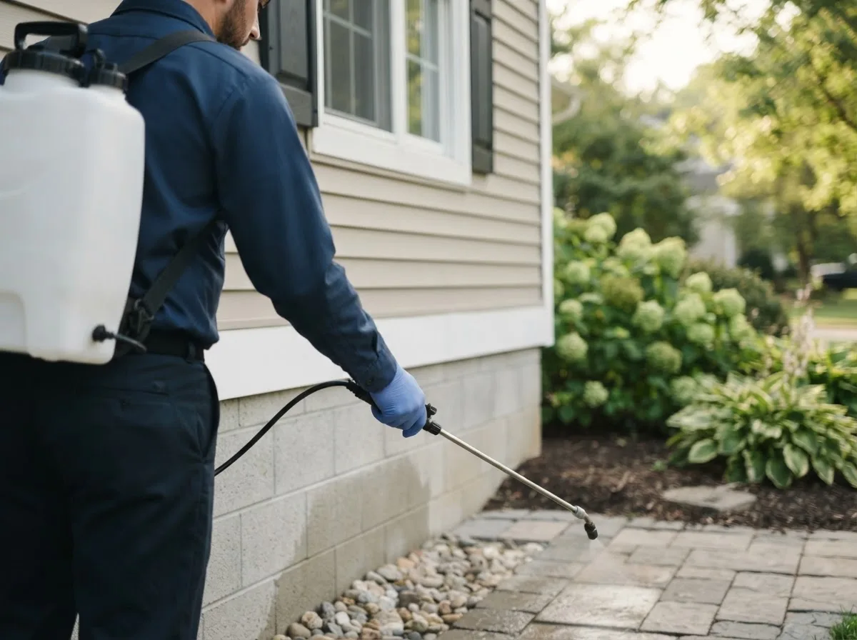 Pest control technician inspecting a home in Normanna, TX